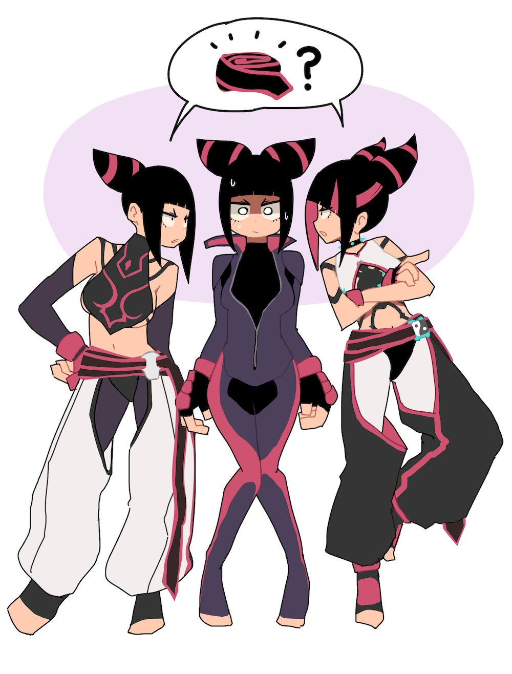 ?, asymmetrical_bangs, baggy_pants, biker_clothes, bikesuit, black_chaps, black_hair, blunt_bangs