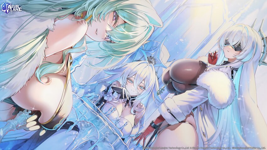 3girls, absurdres, azur_lane, between_breasts, bishop_(chess), blindfold, blue_eyes, breasts