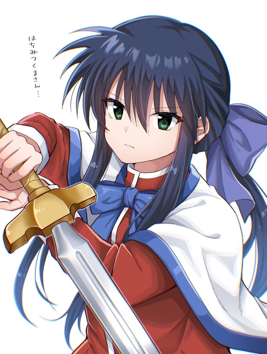 1girl, black_hair, blue_bow, blue_bowtie, bow, bowtie, capelet, closed_mouth