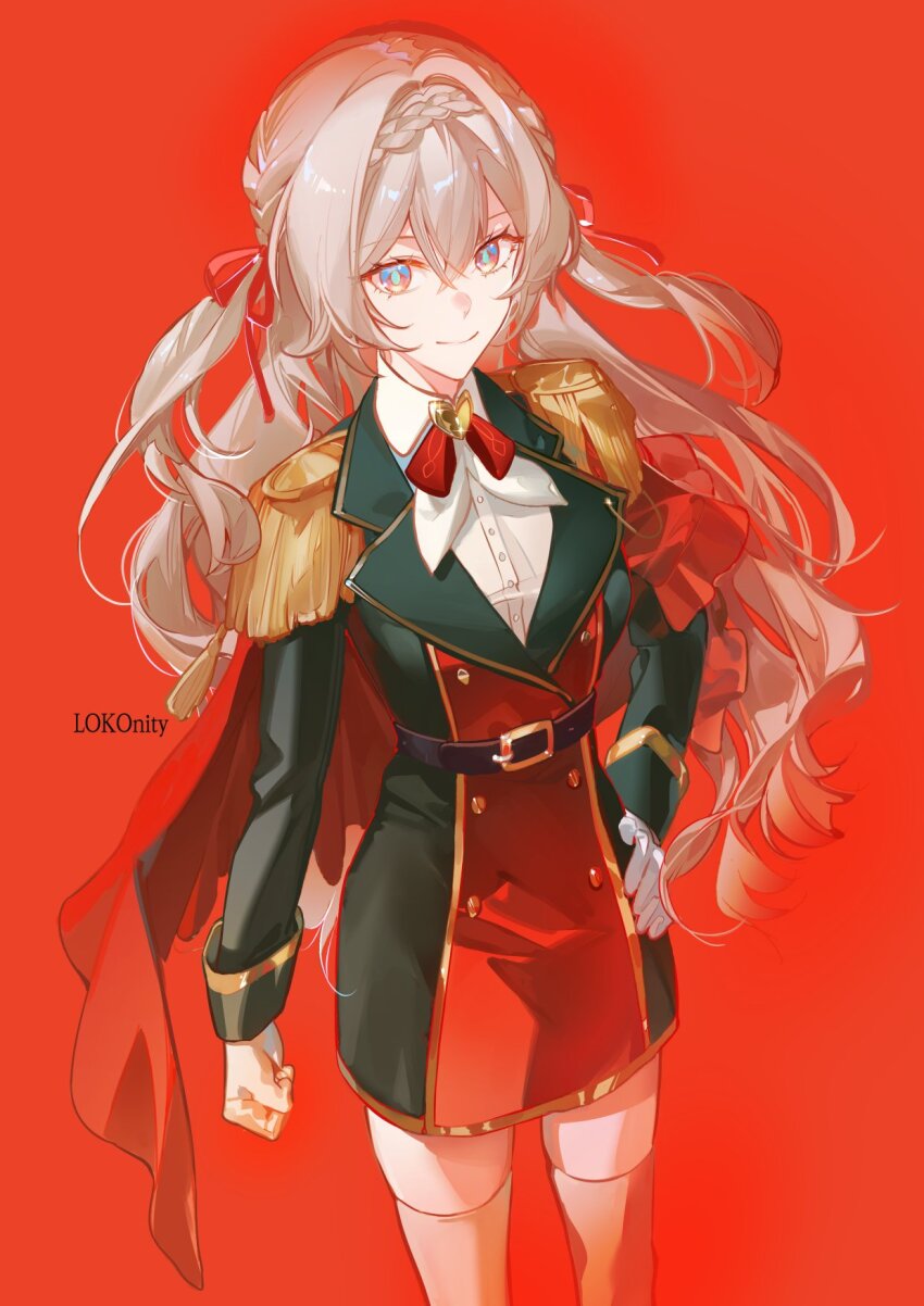 1girl, alternate_costume, artist_name, black_dress, blue_eyes, braid, buttons, cape