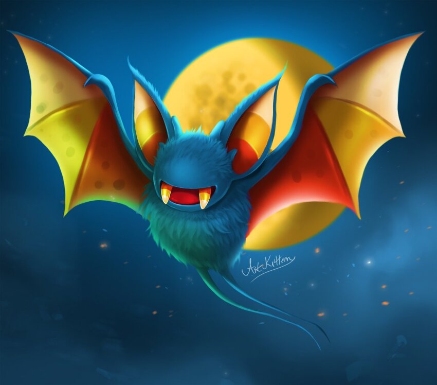 alternate_color, animal_focus, artkitt_(artkitt-creations), bat_(animal), candy, candy_corn, commentary, english_commentary