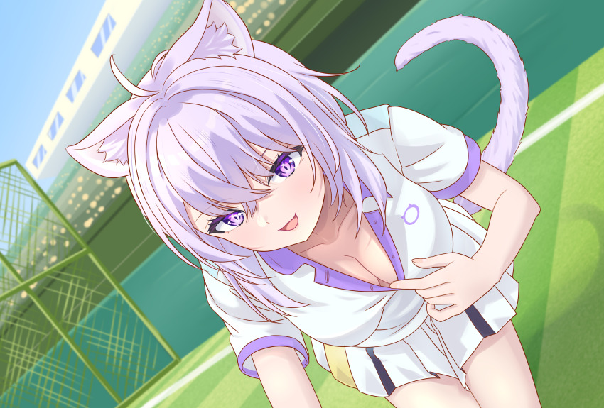 1girl, absurdres, ahoge, alternate_costume, animal_ear_fluff, animal_ears, breasts, cat_ears