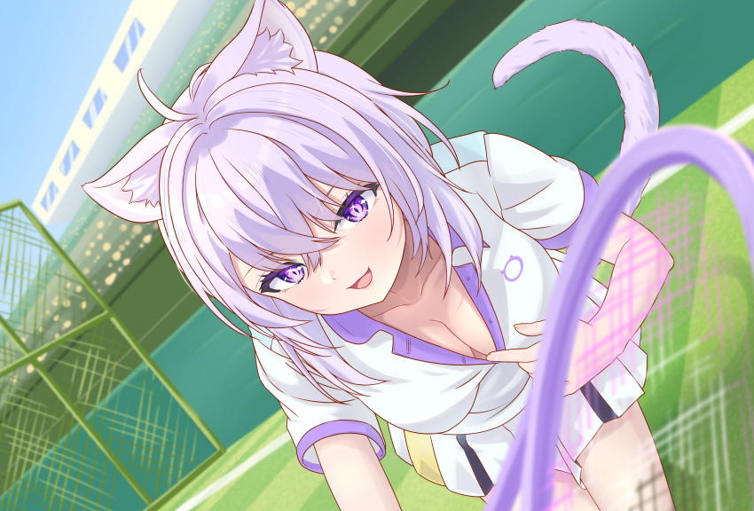 1girl, absurdres, ahoge, alternate_costume, animal_ear_fluff, animal_ears, breasts, cat_ears