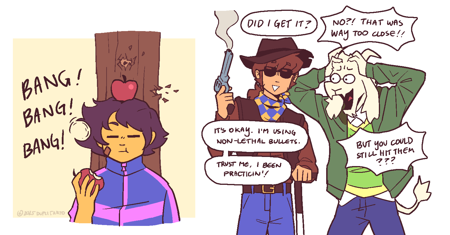 1boy, 2others, :t, alt_text, androgynous, animal_ears, apple, apple_on_head