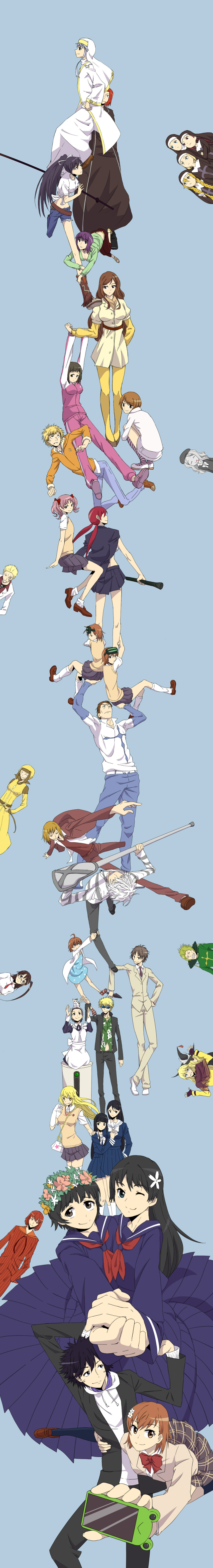 >:(, 6+boys, 6+girls, a_certain_high_school_uniform, absurdres, accelerator_(toaru_majutsu_no_index), acqua_of_the_back, age_difference