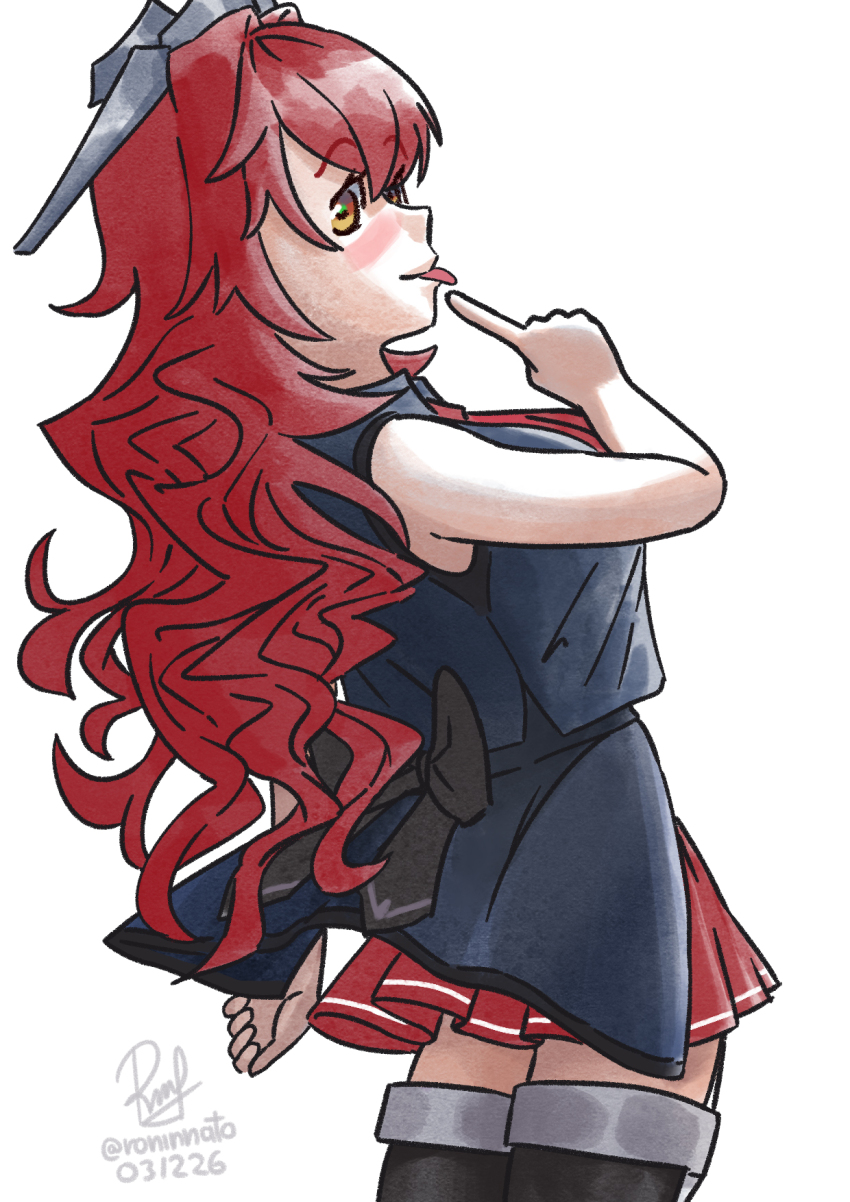 1girl, black_jacket, black_overskirt, black_thighhighs, commentary, cowboy_shot, dated, english_commentary