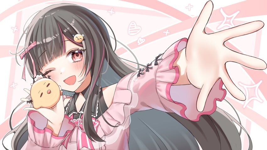 1girl, absurdres, animal, baby_animal, bird, black_bow, black_bowtie, black_collar