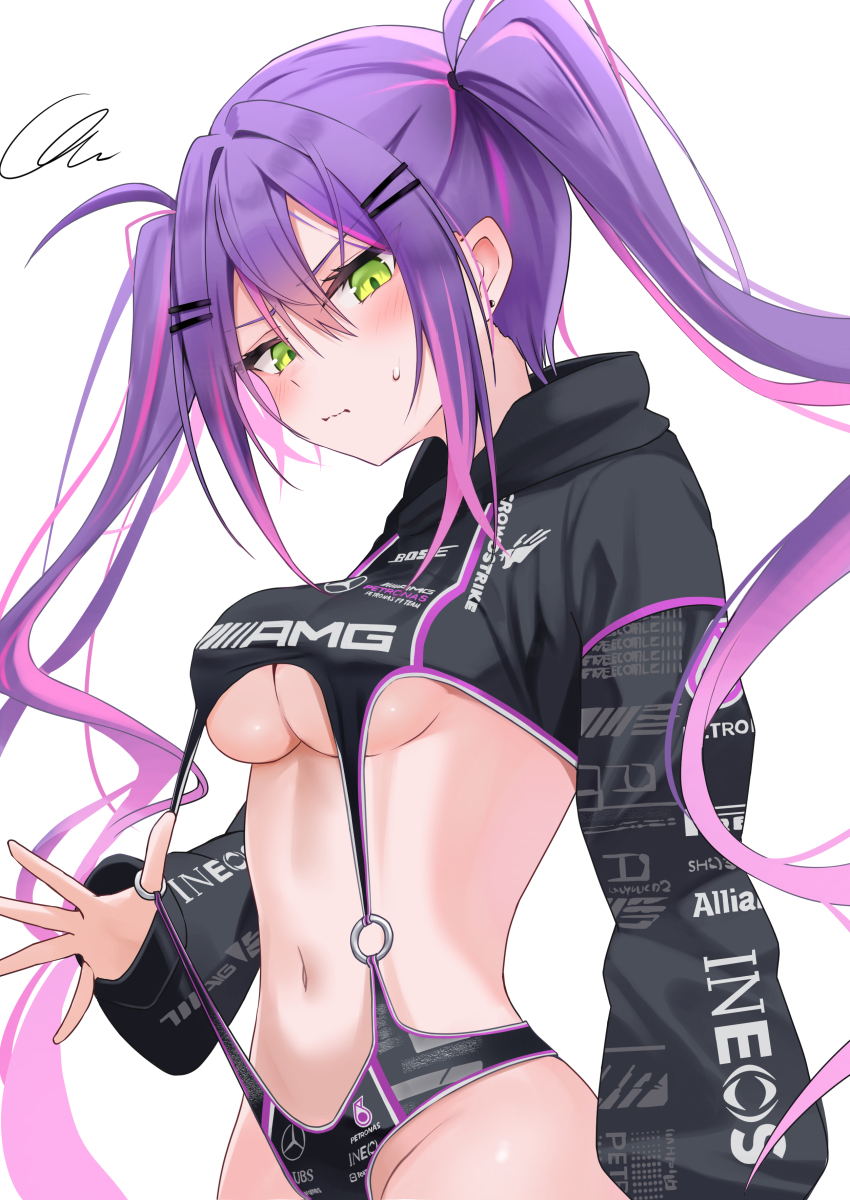 1girl, absurdres, breasts, commentary, green_eyes, highres, hololive, long_hair