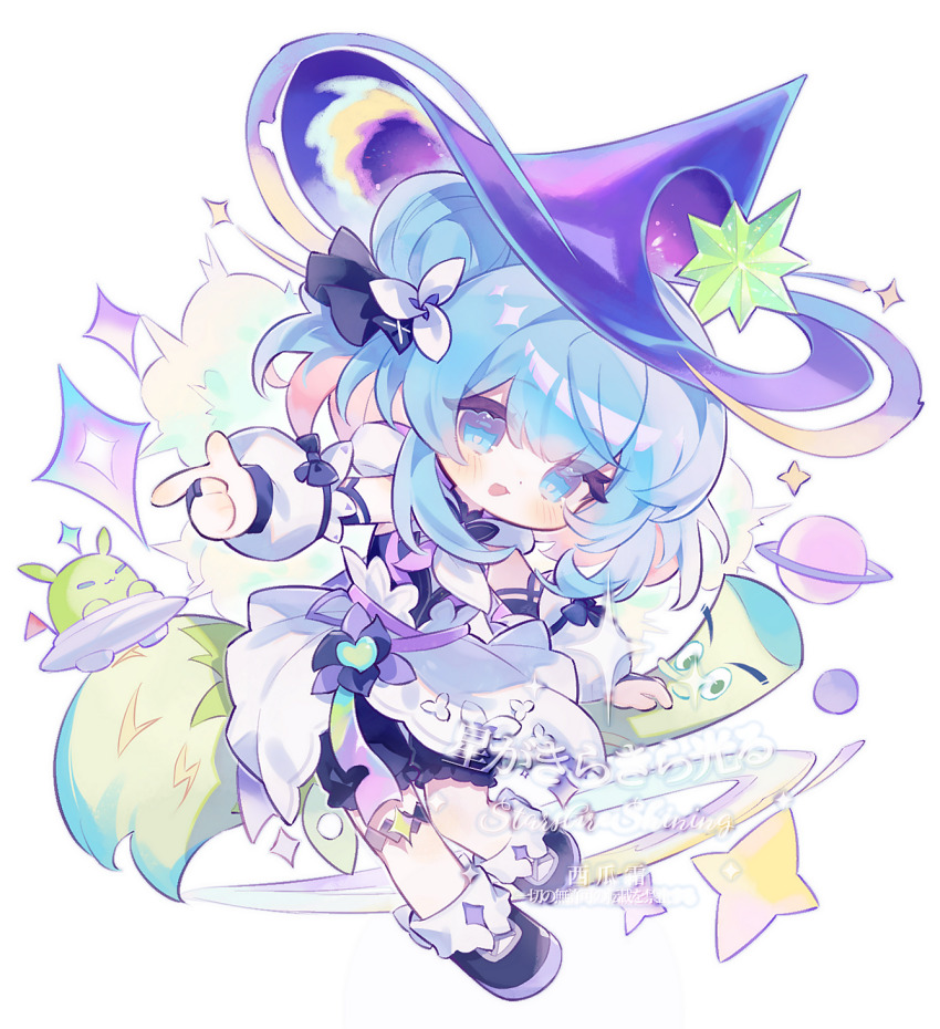 1girl, blue_eyes, blue_hair, blush, chibi, detached_sleeves, dongnanbeixigua, dress