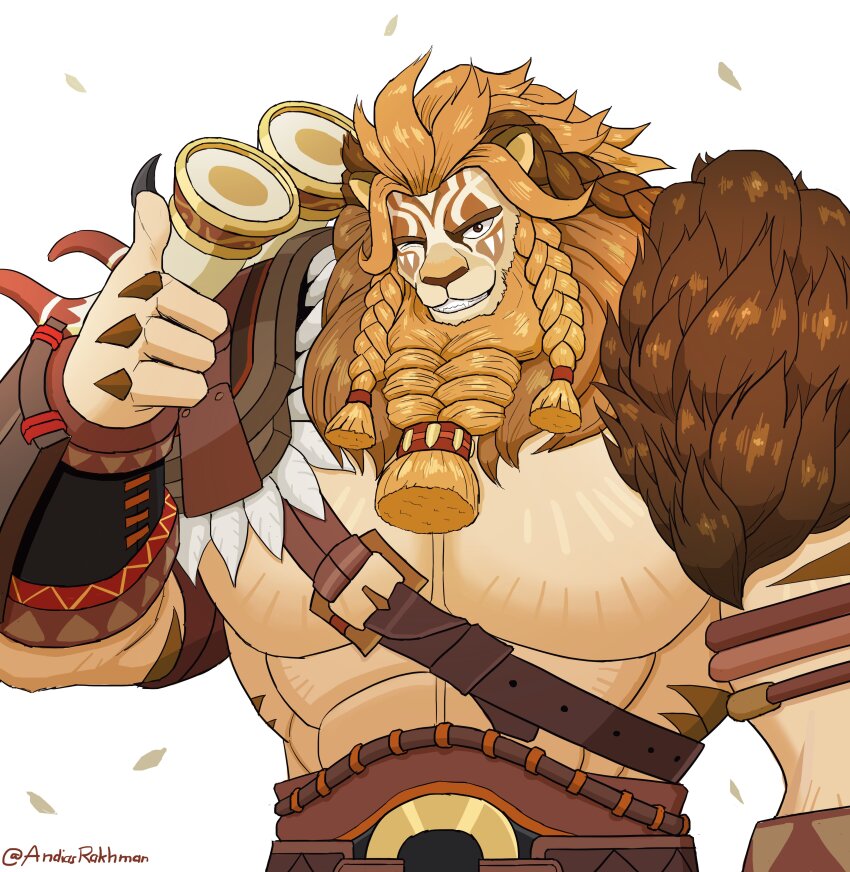 1boy, abs, absurdres, afk_(series), afk_journey, andiasrakhman, animal_ears, artist_name