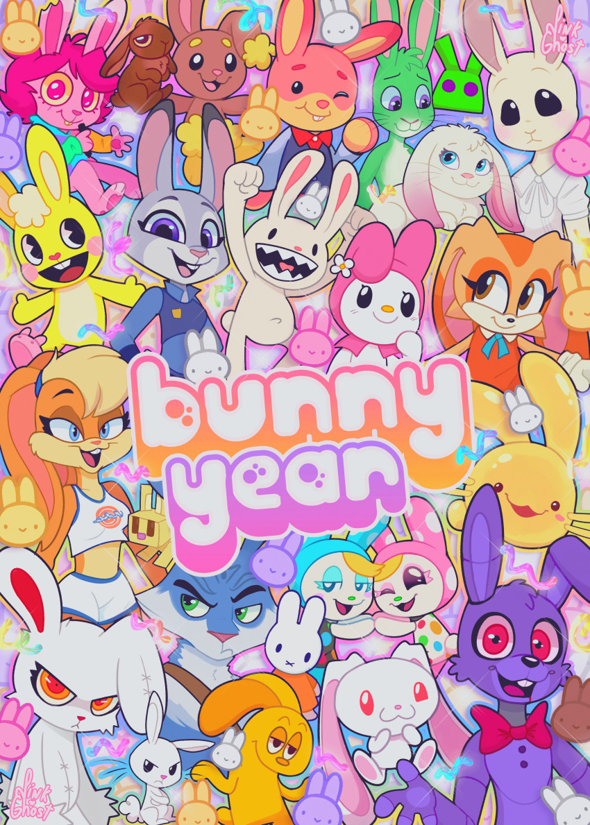 absurdres, all-purpose_bunny, angel_bunny, animal_crossing, beastars, bloody_bunny, bloody_bunny_(series), bonnie_(fnaf), buneary, bunny_(untalkative_bunny), character_request, chrissy_(animal_crossing), commentary, copyright_request, cotton_slime_(slime_rancher), cream_the_rabbit, crossover, cuddles_(happy_tree_friends), english_commentary, everyone, five_nights_at_freddy's, francine_(animal_crossing), gen_4_pokemon, happy_tree_friends, haru_(beastars), highres, itazuraguma_no_gloomy, judy_hopps, lilpinkghost, lola_bunny, looney_tunes, max_(sam_&amp;_max), miffy, minecraft, multiple_crossover, my_little_pony, my_little_pony:_friendship_is_magic, my_melody, my_melody_(series), nintendo, pokemon, pokemon_(creature), rabbit, rabbit_(minecraft), rabbit_girl, sam_&amp;_max, sanrio, slime_rancher, sonic_(series), space_jam, species_connection, untalkative_bunny