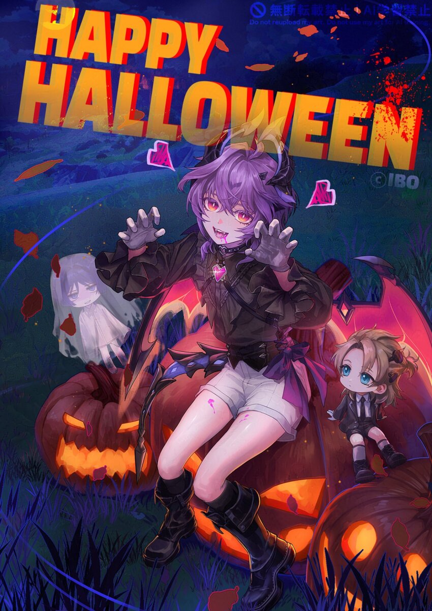 3boys, 49ibo240, :d, albedo_(genshin_impact), aqua_eyes, artist_name, black_boots, black_choker