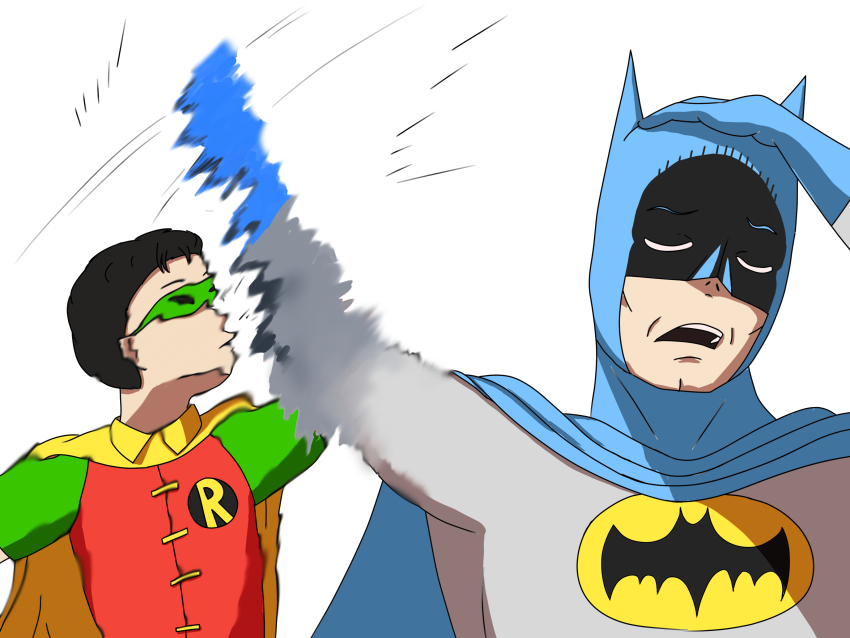 2boys, absurdres, arms_up, bangagong, batman, batman_(1966), batman_(series), batman_slap_(meme)