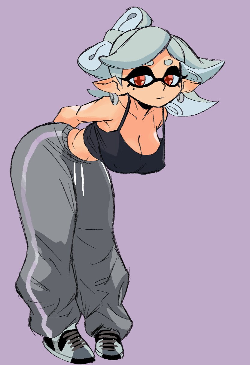 1girl, alternate_costume, arms_behind_back, bent_over, breasts, cleavage, collarbone, covered_erect_nipples