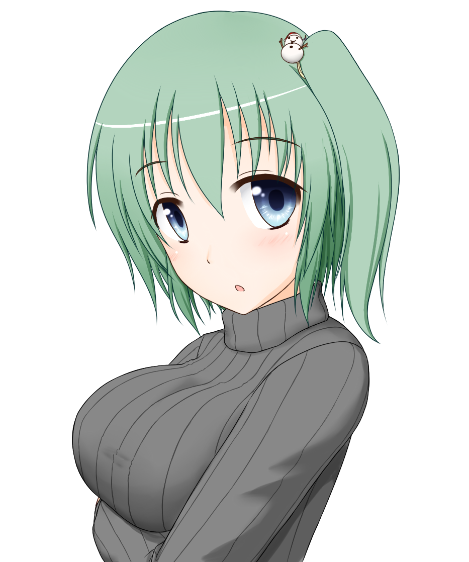 1girl, blue_eyes, breasts, daiyousei, edamame_(barium), female_focus, green_hair, hair_ornament