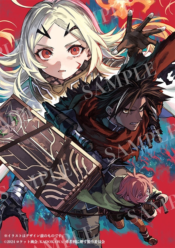 1girl, 2boys, ahoge, antenna_hair, arm_armor, armor, bandaged_arm, bandages