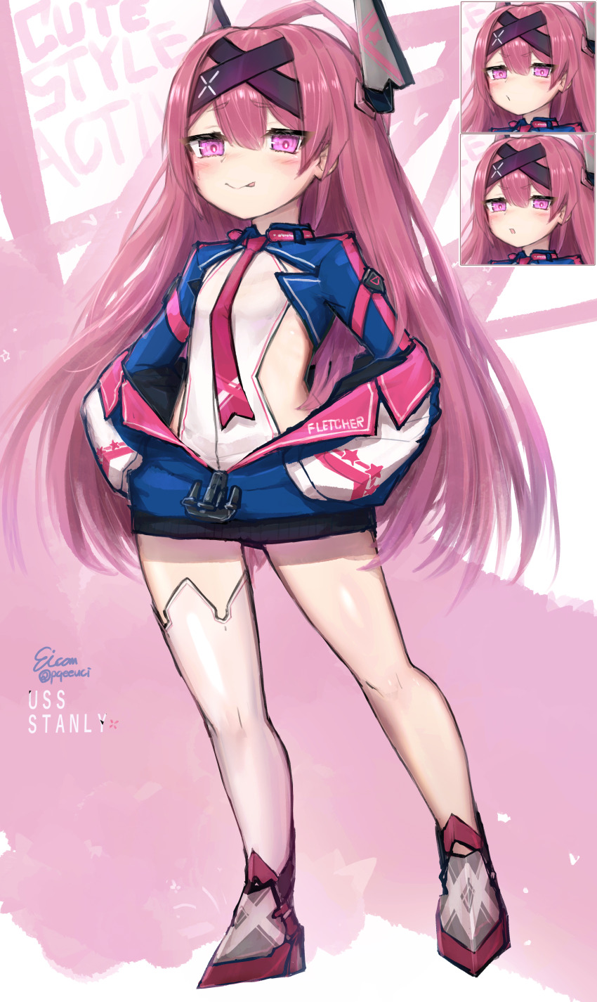 1girl, :p, absurdres, azur_lane, black_headband, blush, character_name, commentary_request