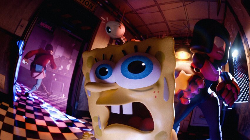 1girl, 2boys, 3d, absurdres, black_hair, blue_eyes, bonnie_(fnaf), buck_teeth