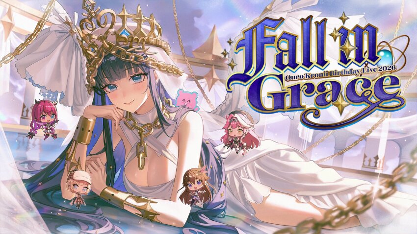 5girls, blonde_hair, blue_eyes, blue_hair, bracelet, breasts, brown_hair, brown_hat