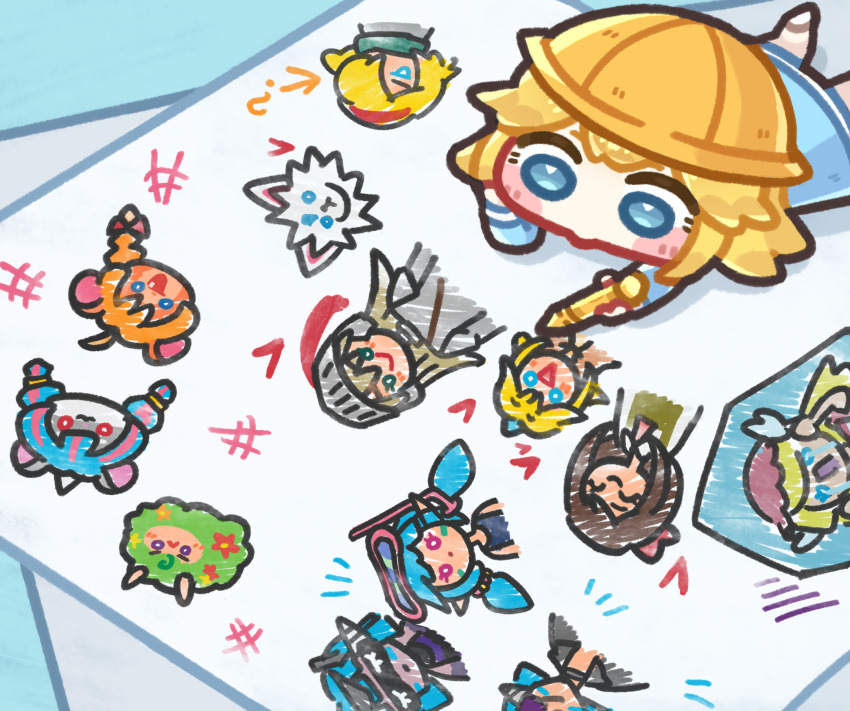 1girl, autonomous_android_mk.2, blonde_hair, blue_eyes, blush_stickers, character_request, chibi, commentary_request