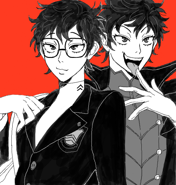 1boy, amamiya_ren, bag, blazer, choppy_bangs, commentary_request, cross-eyed, dual_persona