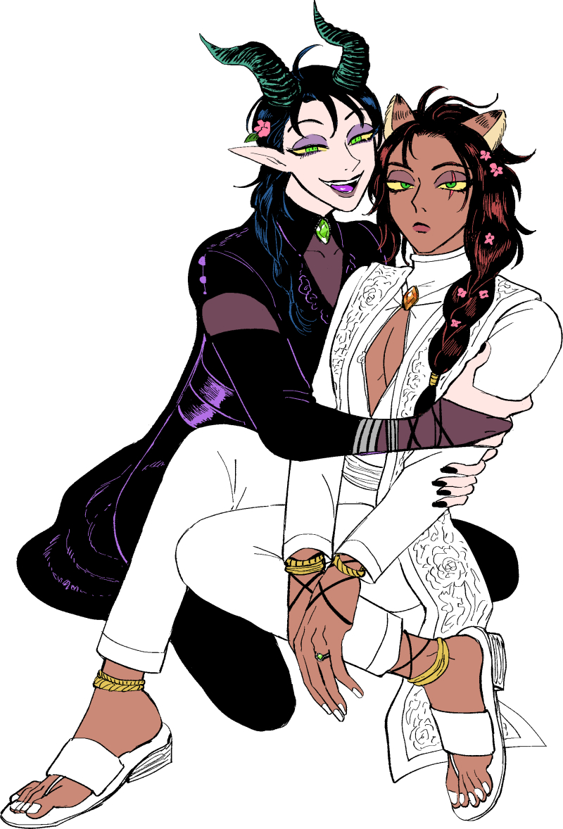 2boys, ahoge, androgynous, animal_ears, anklet, antenna_hair, black_hair, black_nails