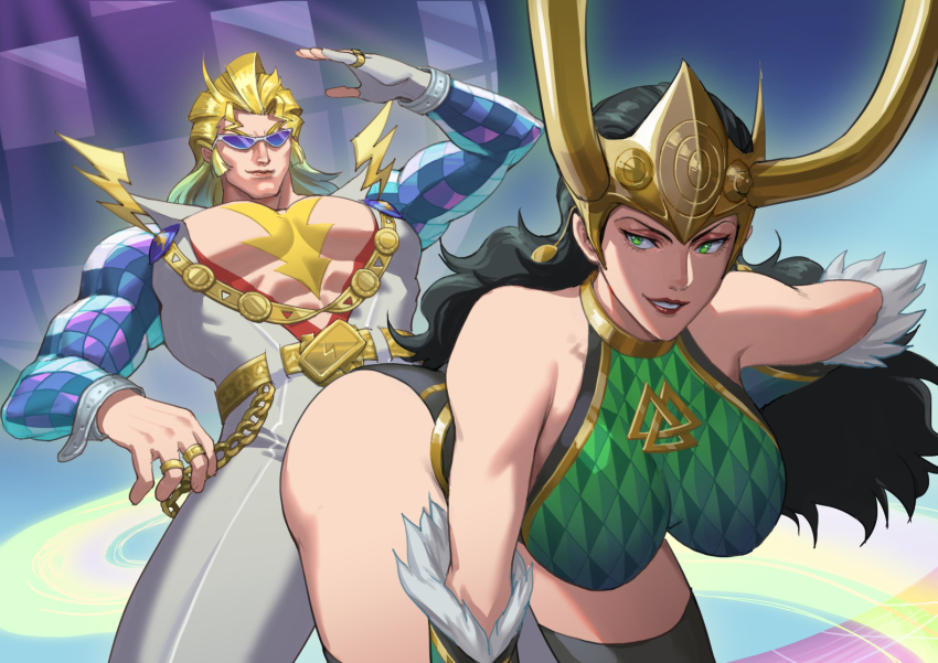 1boy, 1girl, abs, adoptive_siblings, alternate_form, bent_over, black_hair, black_panties