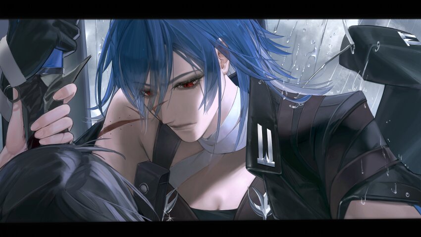 2girls, absurdres, alidu, bandaged_neck, bandages, blue_hair, ceto_(path_to_nowhere), chief_(path_to_nowhere)