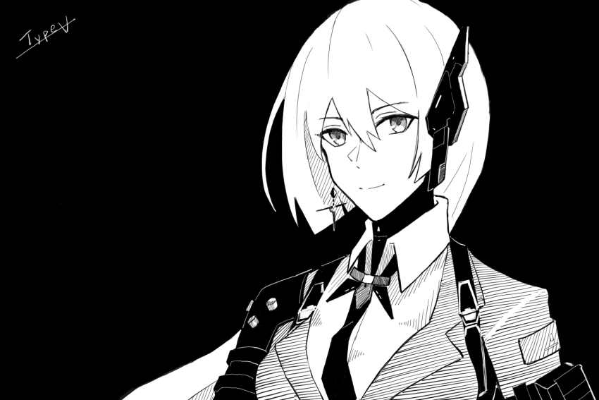 1girl, artist_name, black_background, black_necktie, chiko_(pgr), closed_mouth, collared_shirt, commentary_request