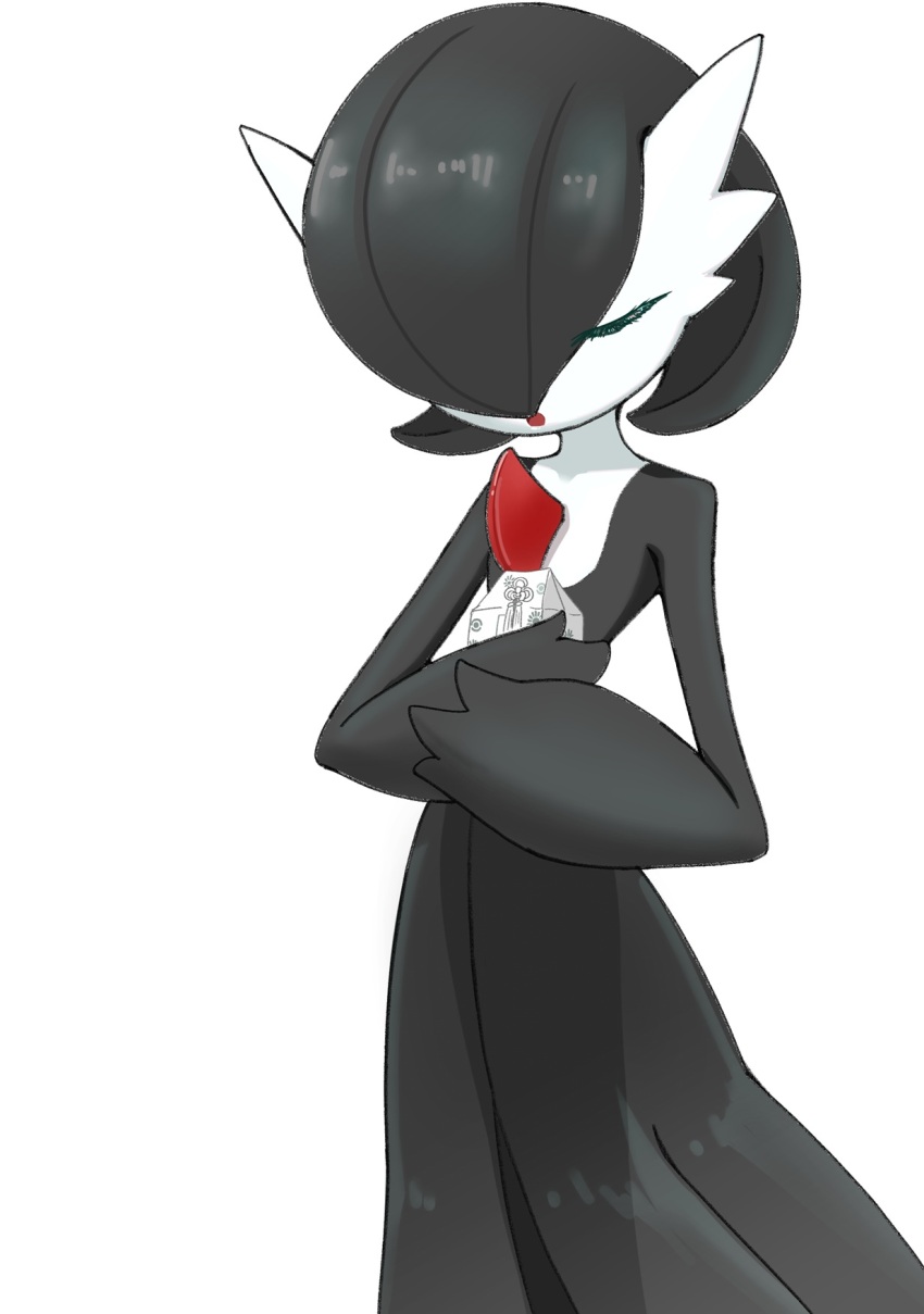 1girl, :o, alternate_color, alternate_shiny_pokemon, black_hair, black_skin, bob_cut, closed_eyes