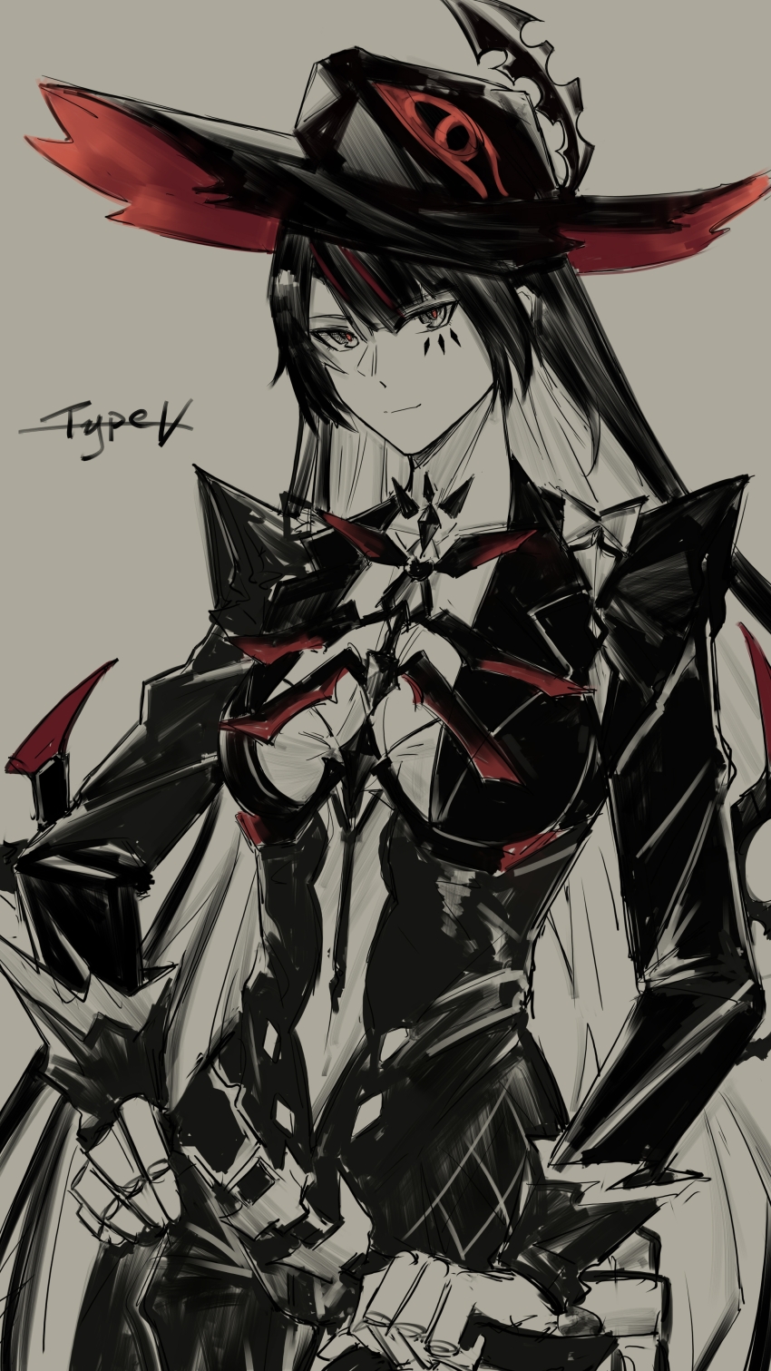 1girl, absurdres, artist_name, black_eyes, black_hair, black_hat, cane, closed_mouth