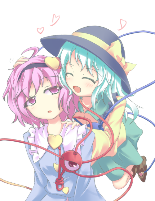 2girls, ^_^, bad_id, bad_pixiv_id, closed_eyes, female_focus, green_hair, hairband