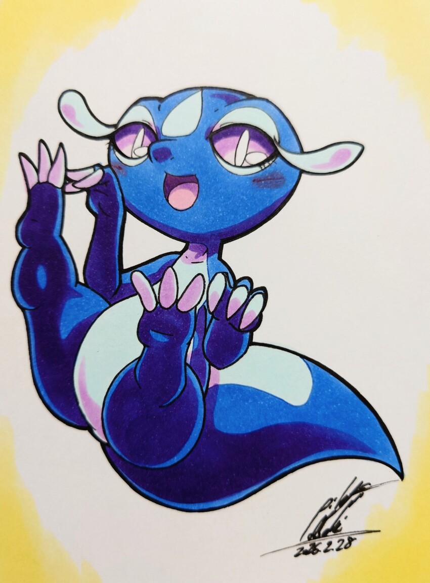 025aki, absurdres, blue_skin, colored_skin, commentary_request, dated, gecqua, highres