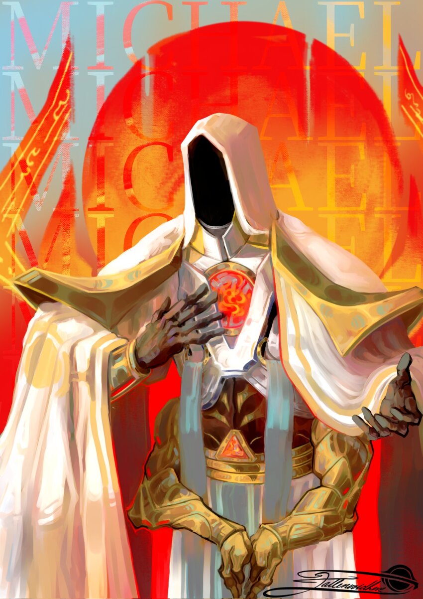 1other, angel, armor, cape, commentary, detached_wings, disc_halo, english_commentary