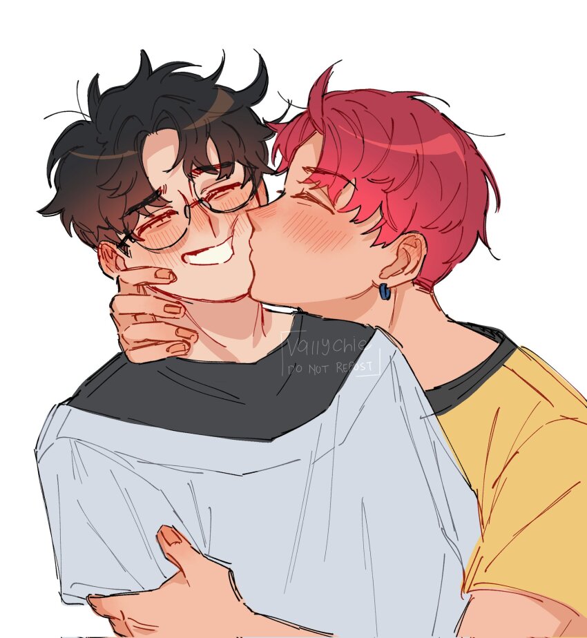 2boys, black_hair, black_shirt, closed_eyes, closed_mouth, commentary, corrupted_twitter_file, dandadan