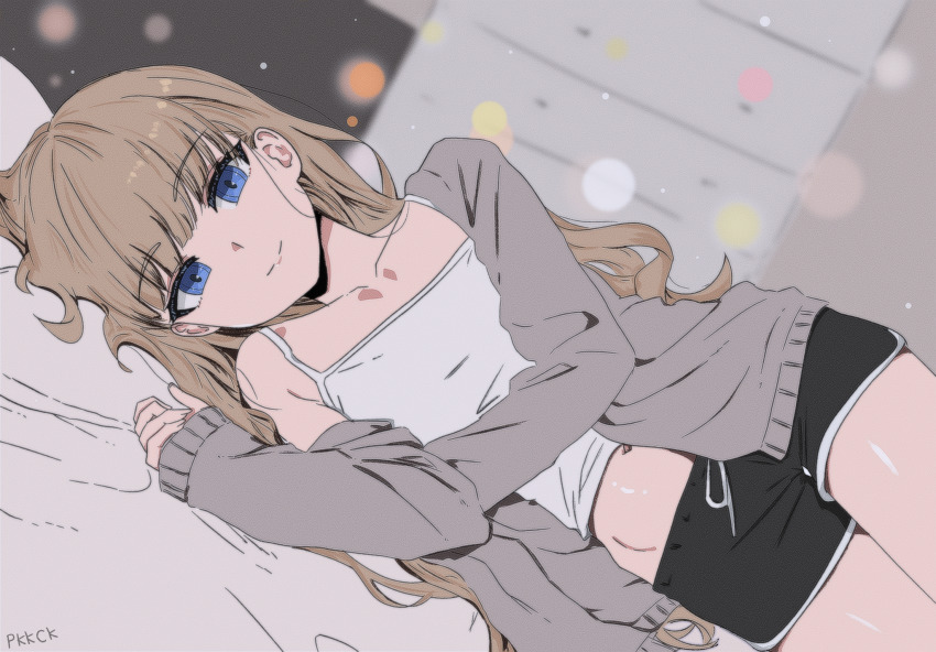 1girl, black_shorts, blonde_hair, blue_eyes, brown_dust, brown_dust_(series), brown_dust_2, camisole