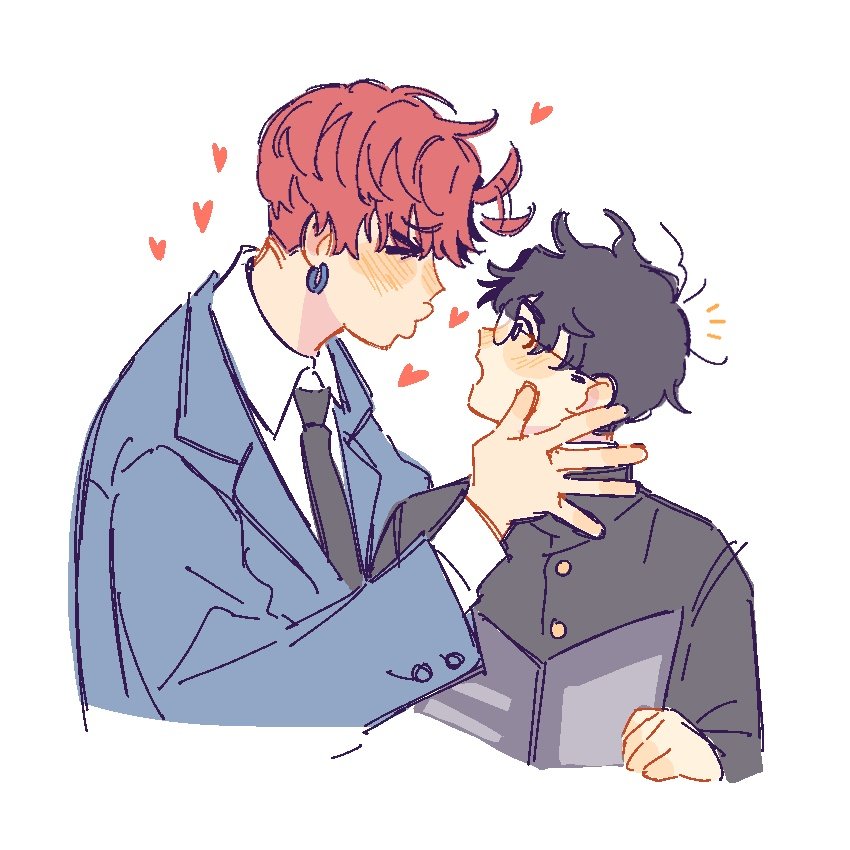 >_<, 2boys, black_hair, blue_jacket, blush, book, collared_shirt, commentary