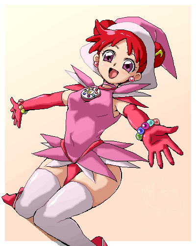 artist_request, blush, child, harukaze_doremi, isu, lowres, oekaki, ojamajo_doremi, ojamajo_doremi_16, red_hair, smile