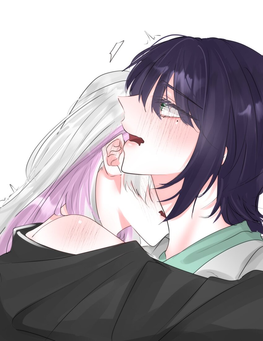 2girls, absurdres, b_lt, black_shirt, blush, cho_kaguya-hime!, colored_inner_hair, green_shirt