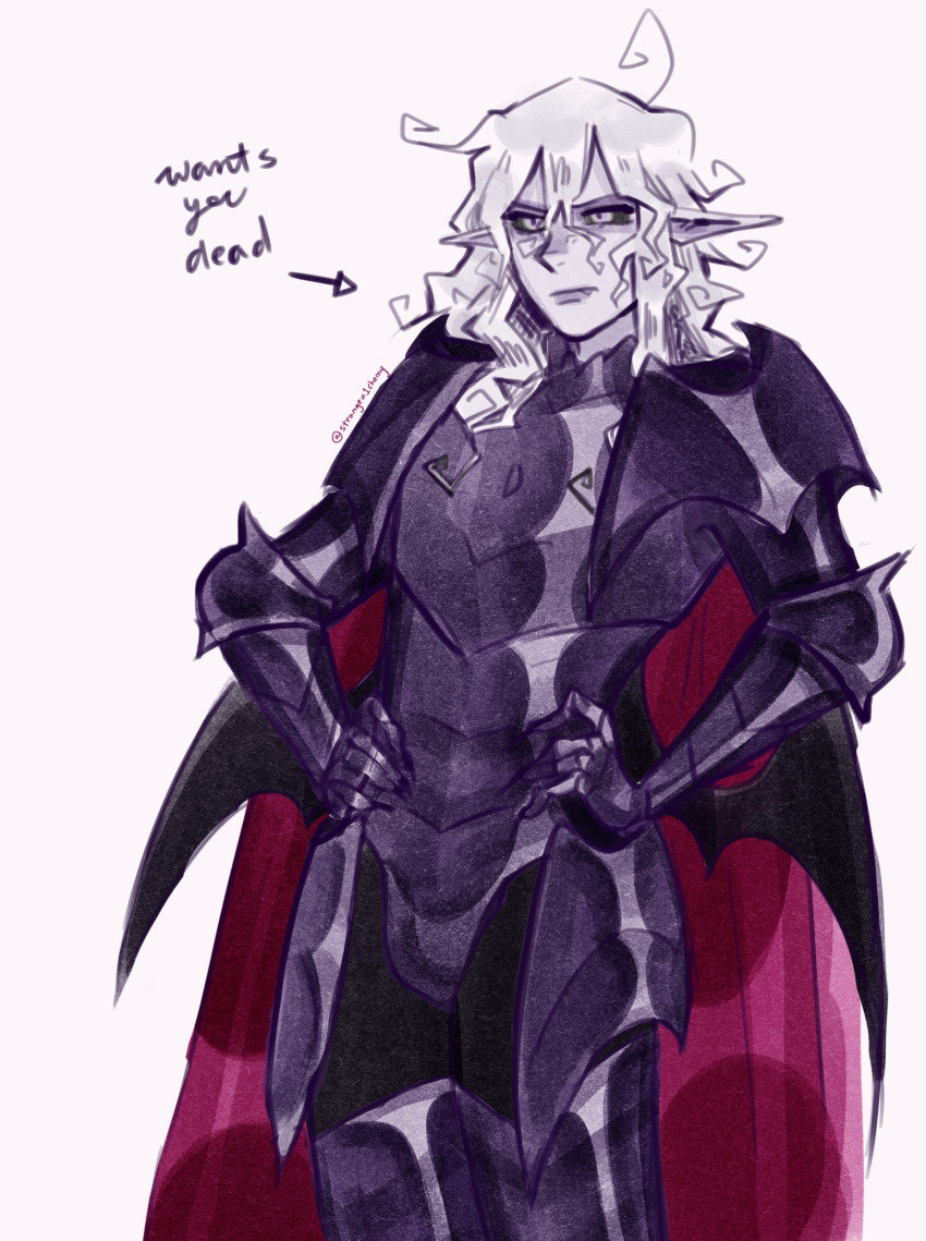 1boy, armor, artist_name, bat_wings, black_sclera, black_wings, cloak, closed_mouth