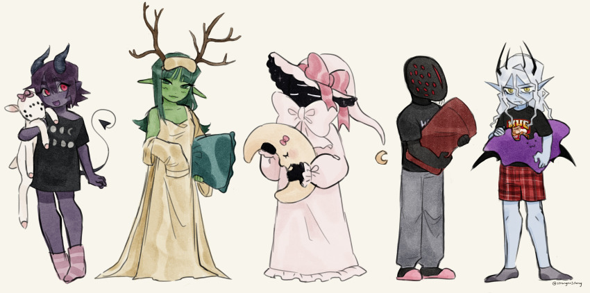 2boys, 3girls, :d, absurdres, alternate_costume, alternate_universe, animal, antlers