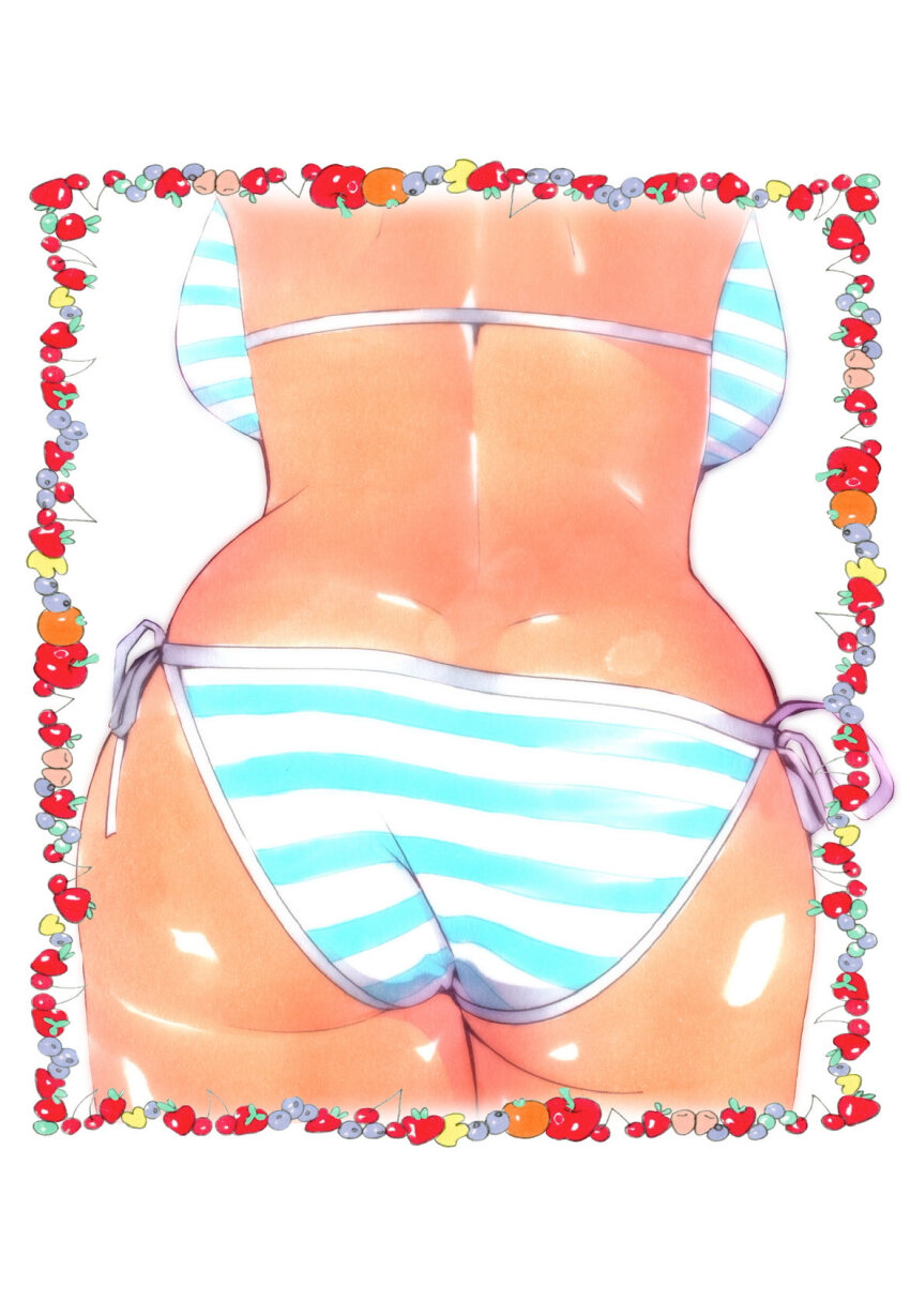 1girl, artbycale, ass, back, back_focus, bikini, blue_bikini, border