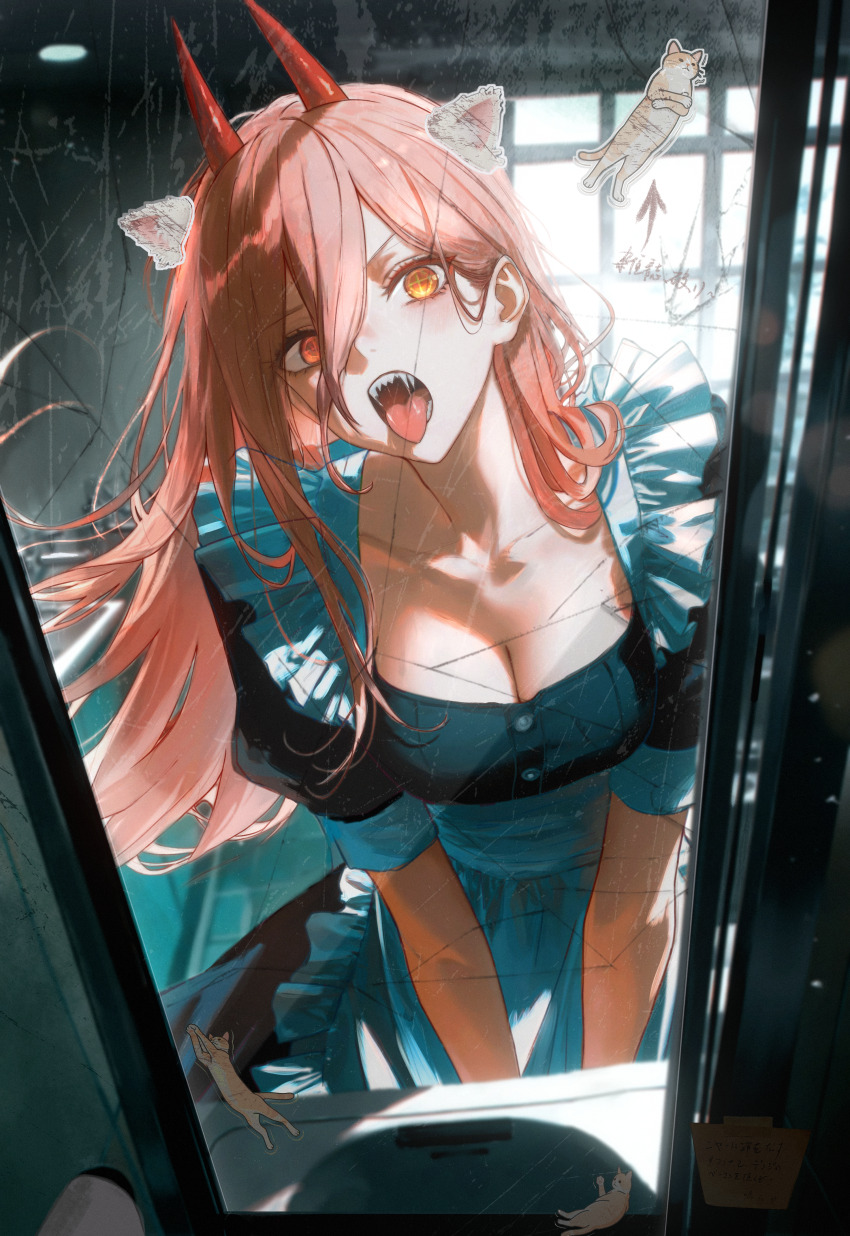 1girl, absurdres, apron, blush, breasts, chainsaw_man, cleavage, commentary_request