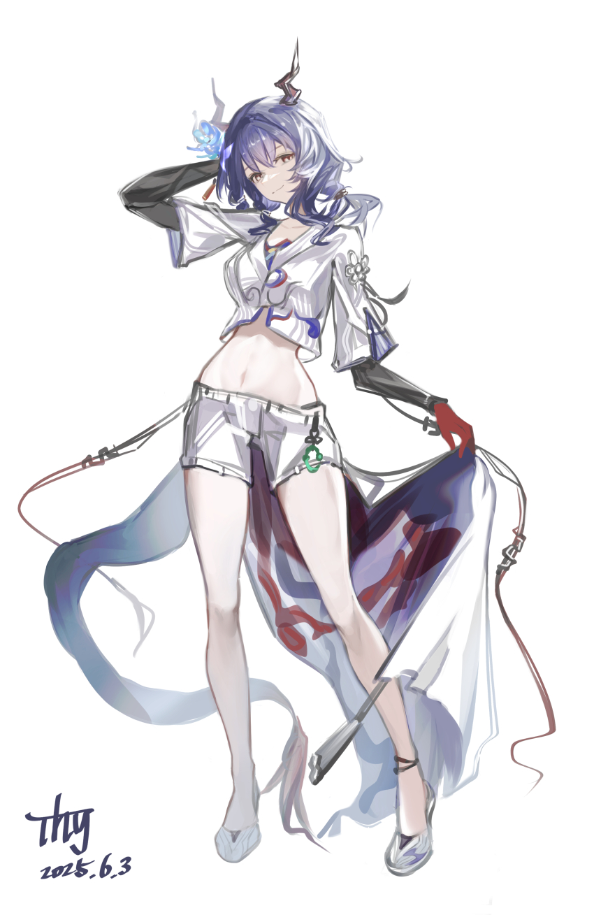 1girl, absurdres, arknights, blue_flower, ch'en_(ambience_synesthesia_2025)_(arknights), ch'en_(arknights), chinese_commentary, commentary_request