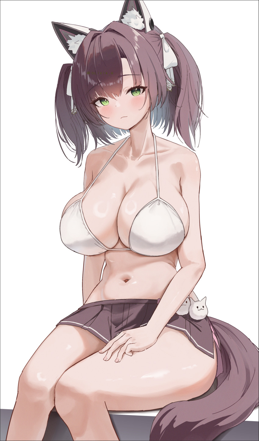 1girl, :<, absurdres, animal_ears, arm_behind_back, azur_lane, bikini, blush