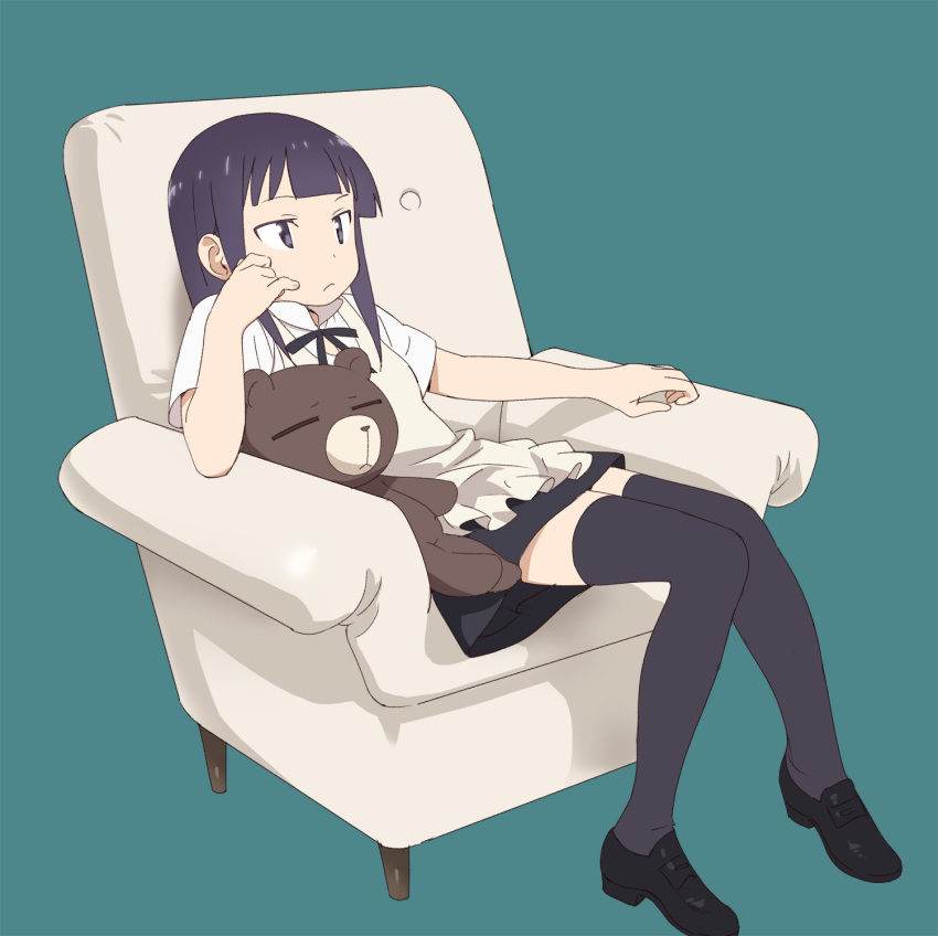 1girl, apron, black_thighhighs, bored, bow, bowtie, couch, daisy_(working!!)