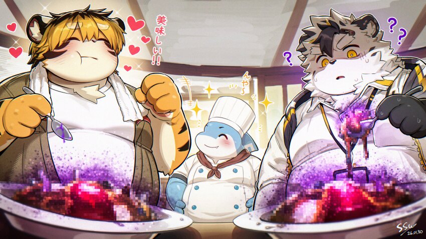 3boys, ?, ??, absurdres, animal_ears, artist_name, bear_boy, bear_ears