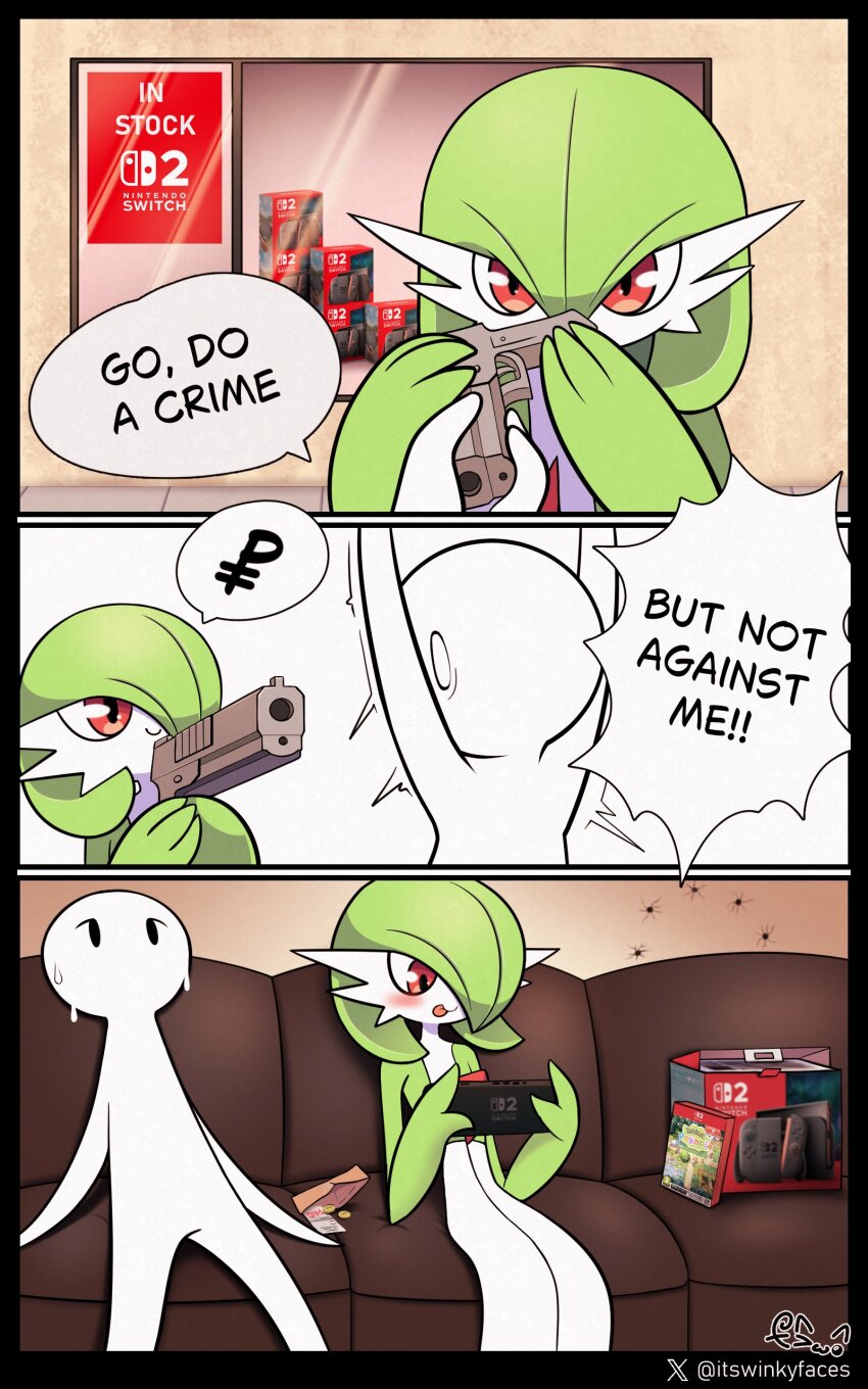 1boy, 1girl, absurdres, alternate_color, bob_cut, clothed_pokemon, colored_skin, couch