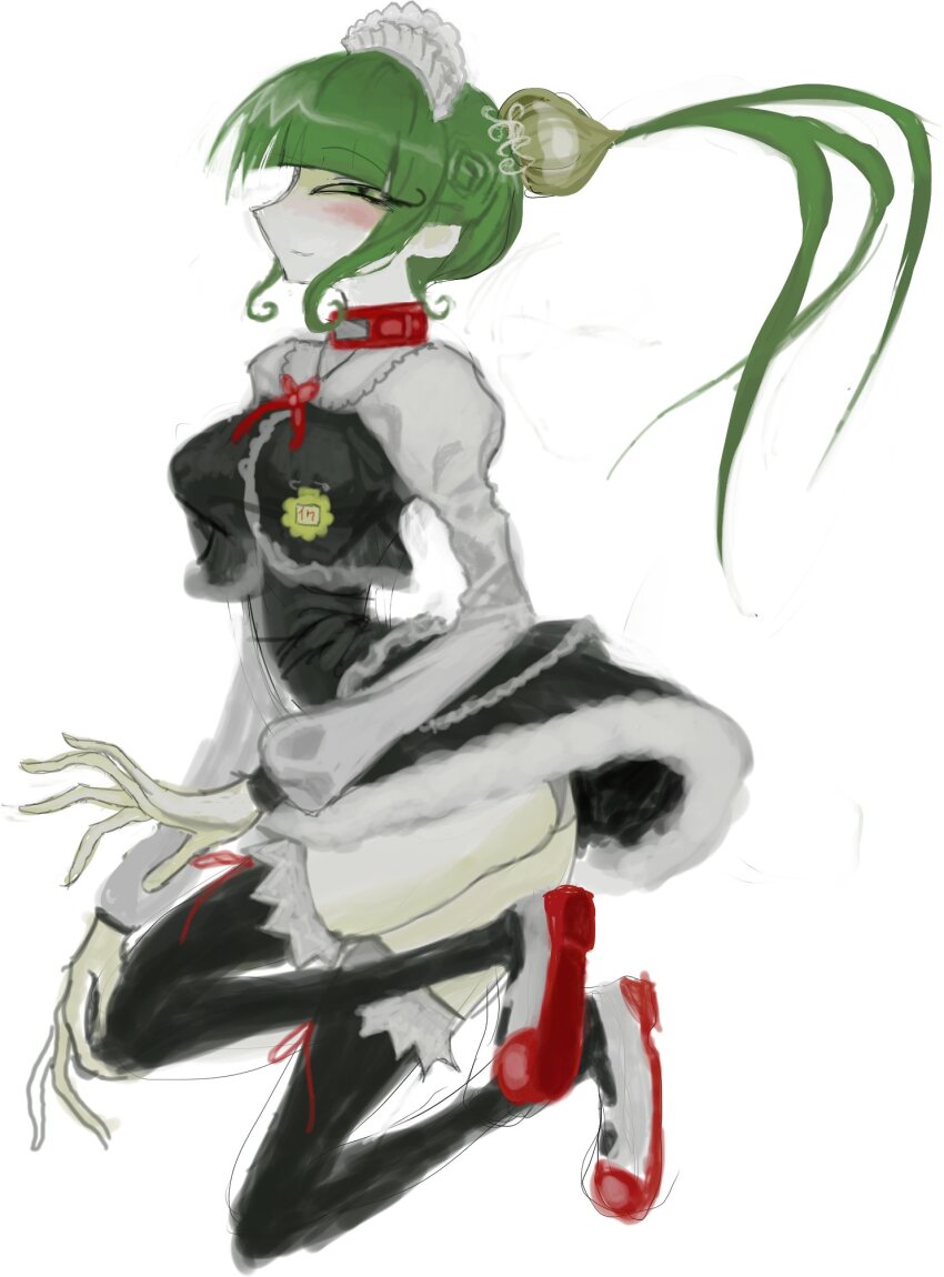 1girl, acme_iku, black_thighhighs, breasts, green_eyes, green_hair, highres, kasophism