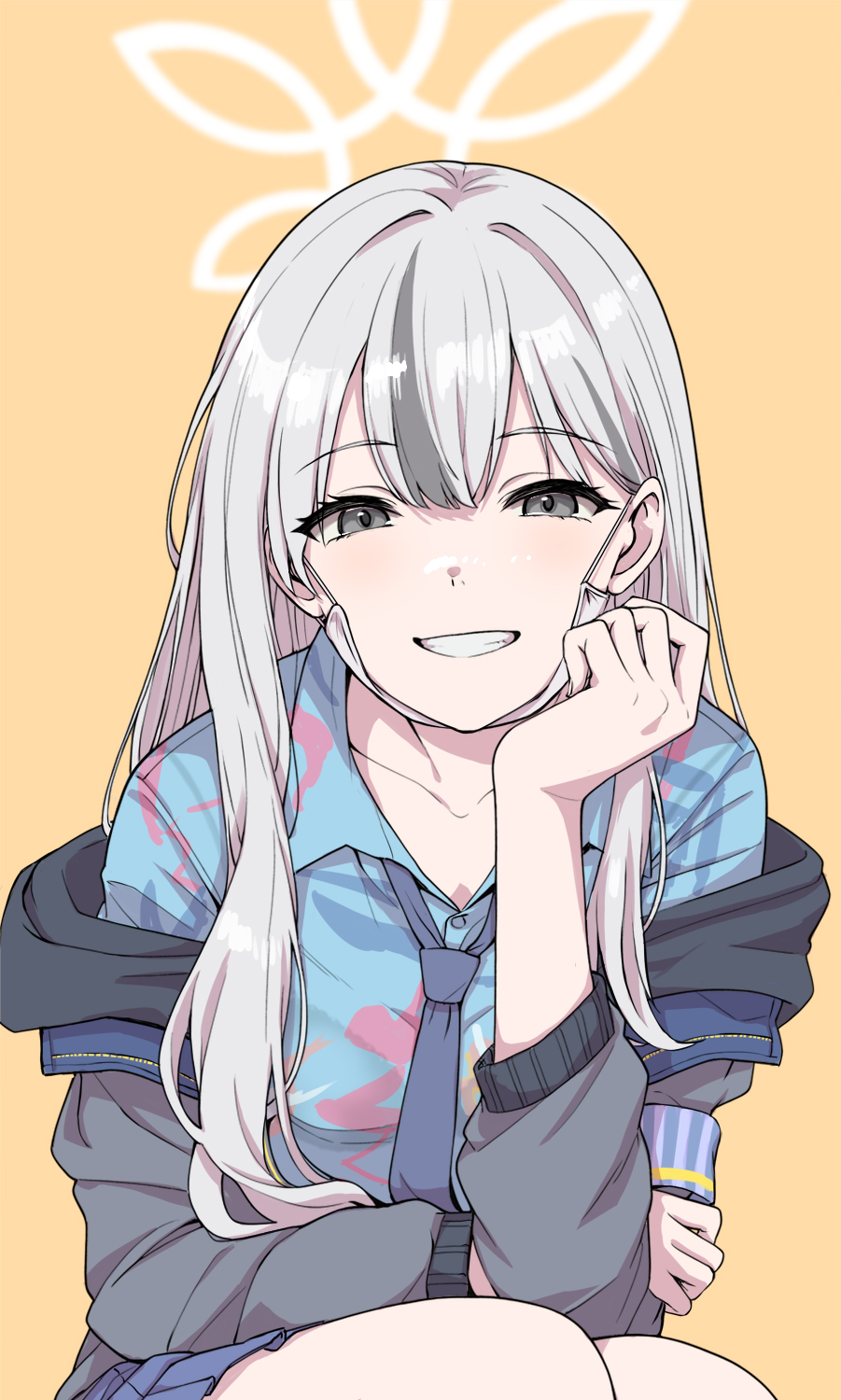 1girl, armband, blue_archive, blue_armband, blue_necktie, blue_shirt, blue_skirt, collared_shirt